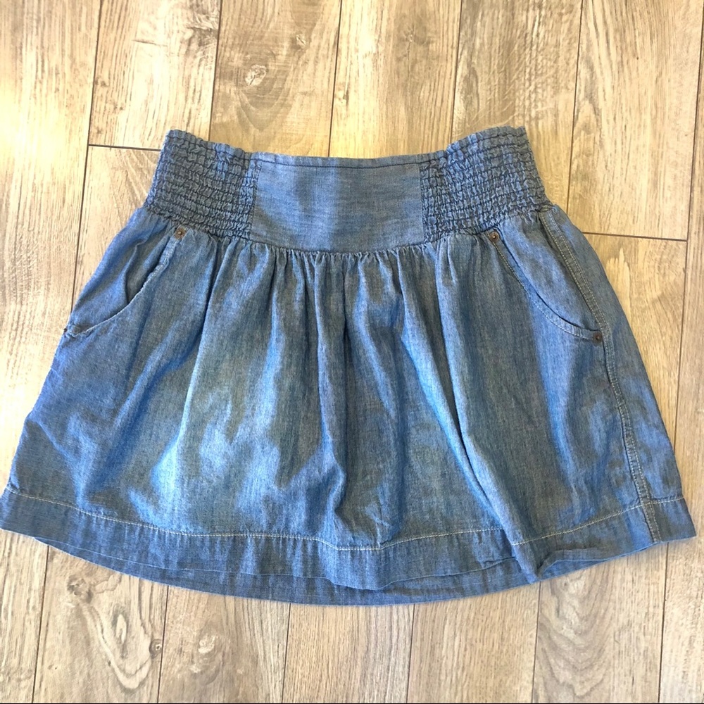 Lucky Brand Smocked waist chambray mini jean skirt